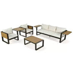 Polibi 4-Piece Outdoor Patio Set with Coffee Table & Fold-Out Side Tables