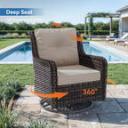 Ensemble de mobilier de jardin en rotin ALAULM 7 pièces, ensemble de canapés d'extérieur en osier avec 2 fauteuils pivotants à bascule, 2 tables basses de différentes tailles, 2 poufs