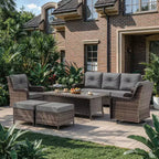 Ensemble de mobilier de jardin en rotin ALAULM 7 pièces, ensemble de canapés d'extérieur en osier avec 2 fauteuils pivotants à bascule, 2 tables basses de différentes tailles, 2 poufs