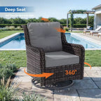 Ensemble de mobilier de jardin en rotin ALAULM 7 pièces, ensemble de canapés d'extérieur en osier avec 2 fauteuils pivotants à bascule, 2 tables basses de différentes tailles, 2 poufs