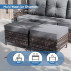 Ensemble de mobilier de jardin en rotin ALAULM 7 pièces, ensemble de canapés d'extérieur en osier avec 2 fauteuils pivotants à bascule, 2 tables basses de différentes tailles, 2 poufs
