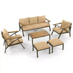 Ensemble de canapé d'angle 6 pièces Whisen pour patio, salon de jardin avec canapé 3 places, 2 fauteuils, 2 poufs, table basse