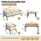 Ensemble de canapé d'angle 6 pièces Whisen pour patio, salon de jardin avec canapé 3 places, 2 fauteuils, 2 poufs, table basse