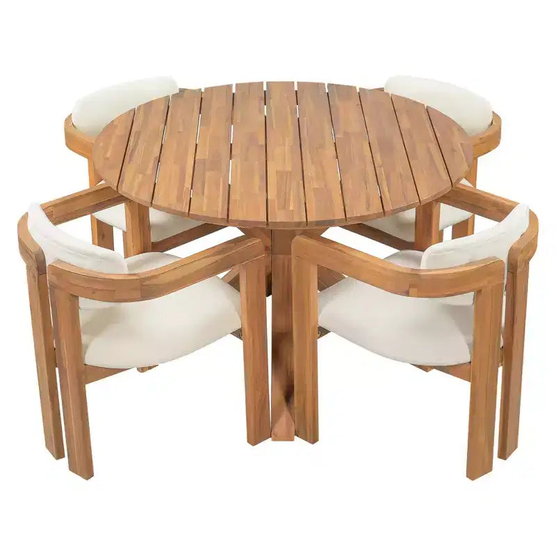Ensemble de repas extérieur rond Whisen 5 pièces pour 4 personnes, table et chaises de patio, ensemble de conversation de jardin moderne, 1 table à manger et 4 chaises baquets
