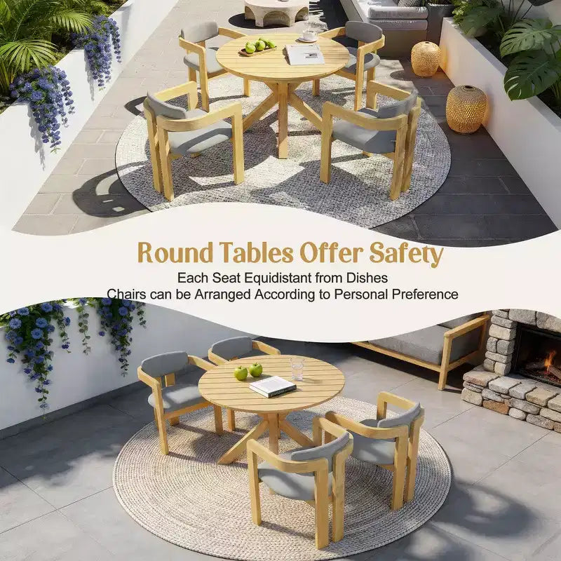 Ensemble de repas extérieur rond Whisen 5 pièces pour 4 personnes, table et chaises de patio, ensemble de conversation de jardin moderne, 1 table à manger et 4 chaises baquets