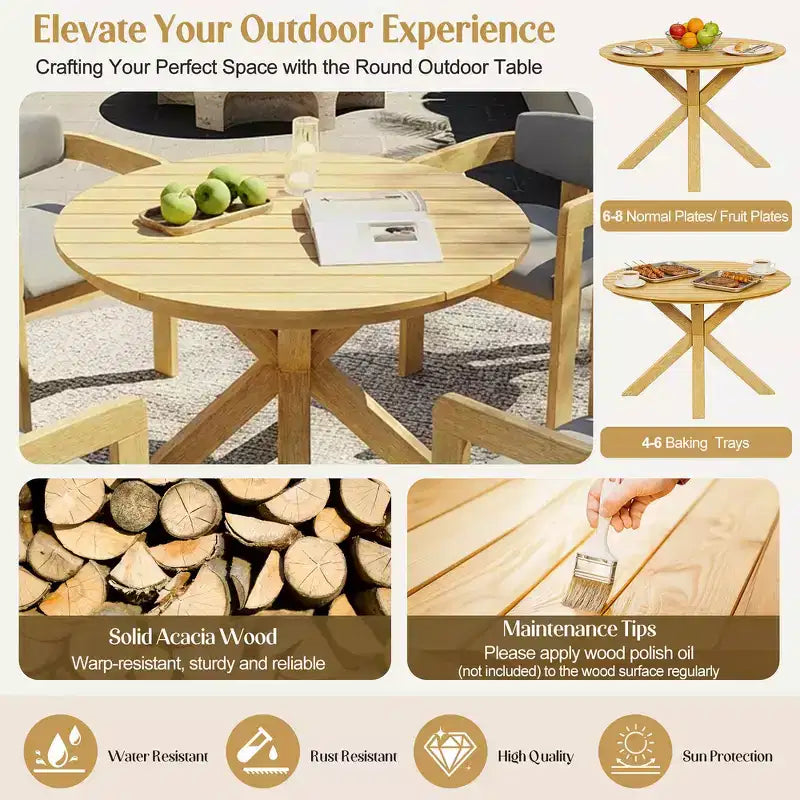 Ensemble de repas extérieur rond Whisen 5 pièces pour 4 personnes, table et chaises de patio, ensemble de conversation de jardin moderne, 1 table à manger et 4 chaises baquets