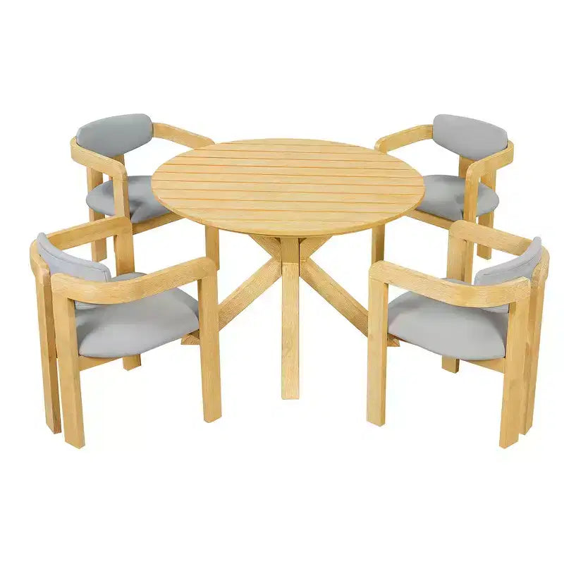 Ensemble de repas extérieur rond Whisen 5 pièces pour 4 personnes, table et chaises de patio, ensemble de conversation de jardin moderne, 1 table à manger et 4 chaises baquets