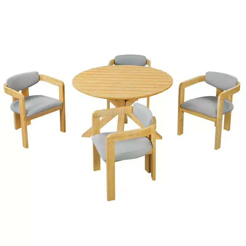 Ensemble de repas extérieur rond Whisen 5 pièces pour 4 personnes, table et chaises de patio, ensemble de conversation de jardin moderne, 1 table à manger et 4 chaises baquets