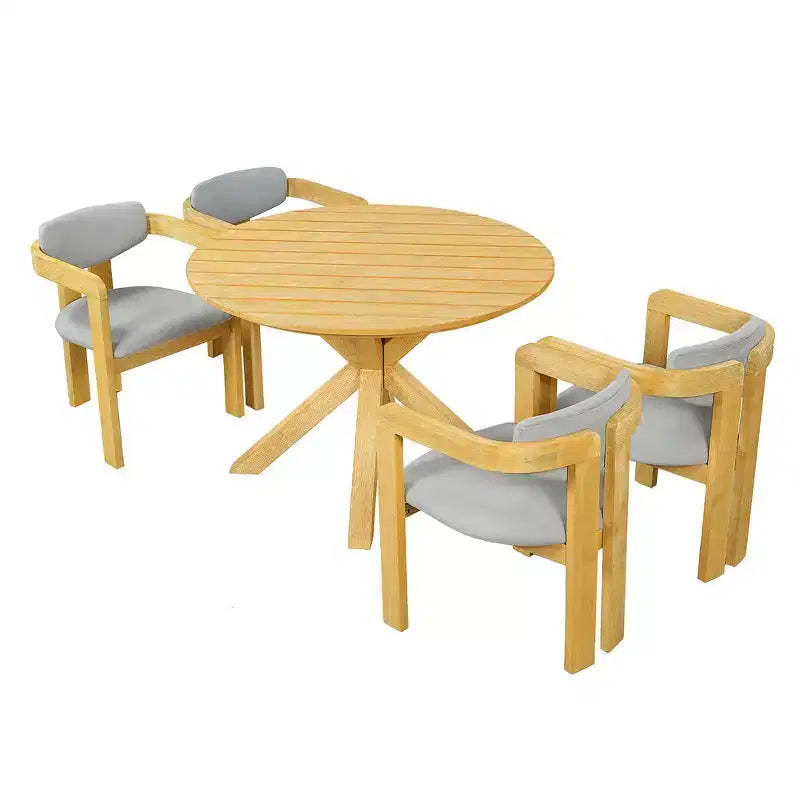 Ensemble de repas extérieur rond Whisen 5 pièces pour 4 personnes, table et chaises de patio, ensemble de conversation de jardin moderne, 1 table à manger et 4 chaises baquets