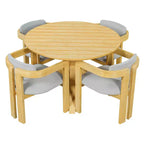 Ensemble de repas extérieur rond Whisen 5 pièces pour 4 personnes, table et chaises de patio, ensemble de conversation de jardin moderne, 1 table à manger et 4 chaises baquets