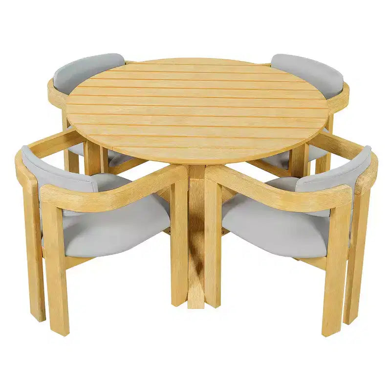 Ensemble de repas extérieur rond Whisen 5 pièces pour 4 personnes, table et chaises de patio, ensemble de conversation de jardin moderne, 1 table à manger et 4 chaises baquets