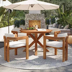 Ensemble de repas extérieur rond Whisen 5 pièces pour 4 personnes, table et chaises de patio, ensemble de conversation de jardin moderne, 1 table à manger et 4 chaises baquets
