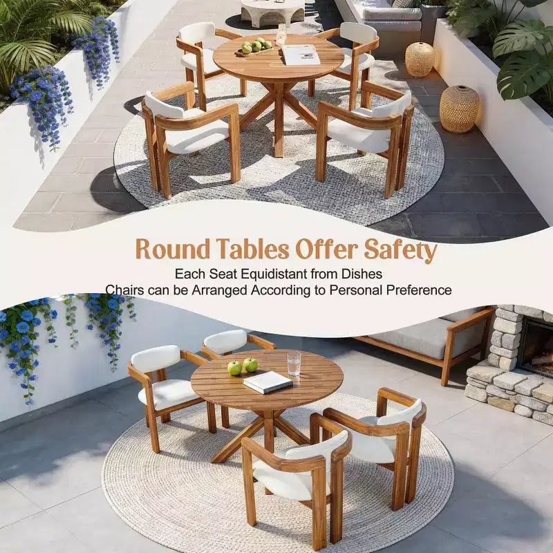 Ensemble de repas extérieur rond Whisen 5 pièces pour 4 personnes, table et chaises de patio, ensemble de conversation de jardin moderne, 1 table à manger et 4 chaises baquets