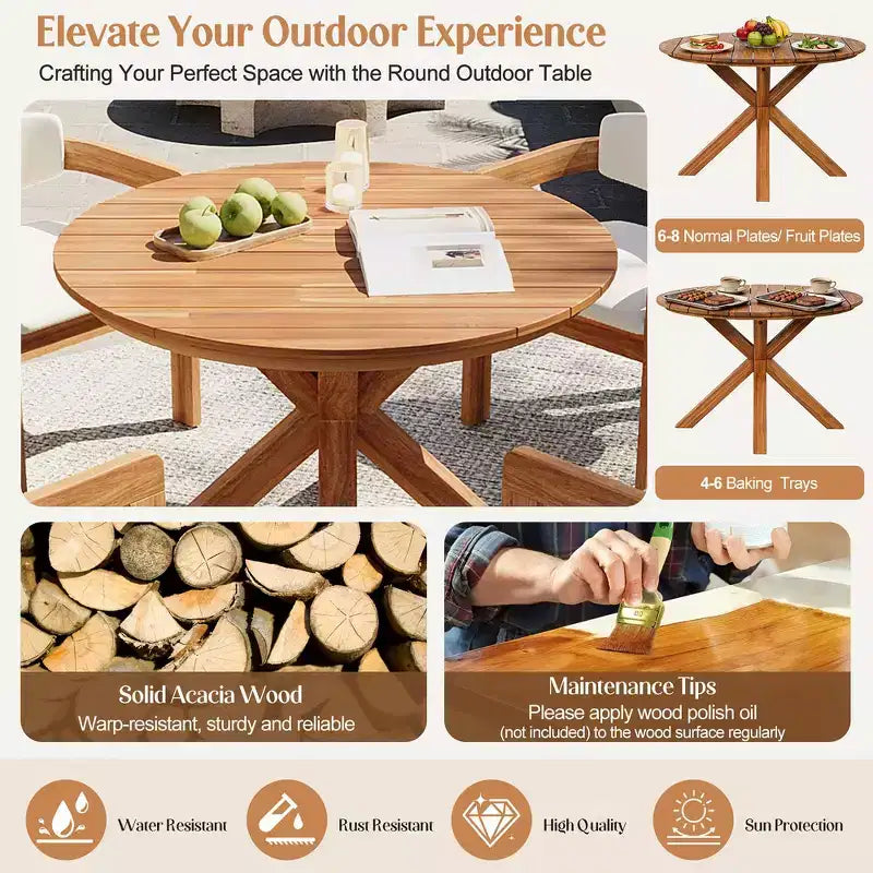 Ensemble de repas extérieur rond Whisen 5 pièces pour 4 personnes, table et chaises de patio, ensemble de conversation de jardin moderne, 1 table à manger et 4 chaises baquets