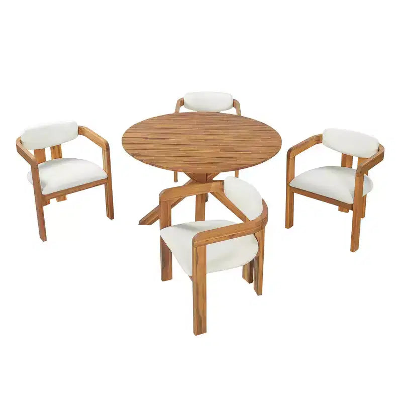 Ensemble de repas extérieur rond Whisen 5 pièces pour 4 personnes, table et chaises de patio, ensemble de conversation de jardin moderne, 1 table à manger et 4 chaises baquets