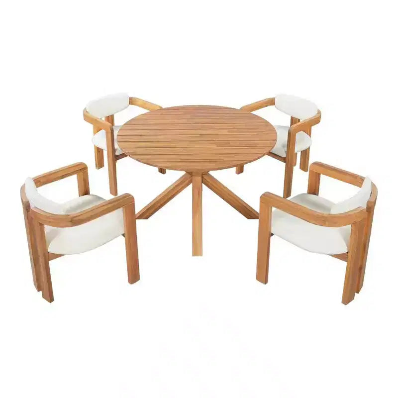 Ensemble de repas extérieur rond Whisen 5 pièces pour 4 personnes, table et chaises de patio, ensemble de conversation de jardin moderne, 1 table à manger et 4 chaises baquets