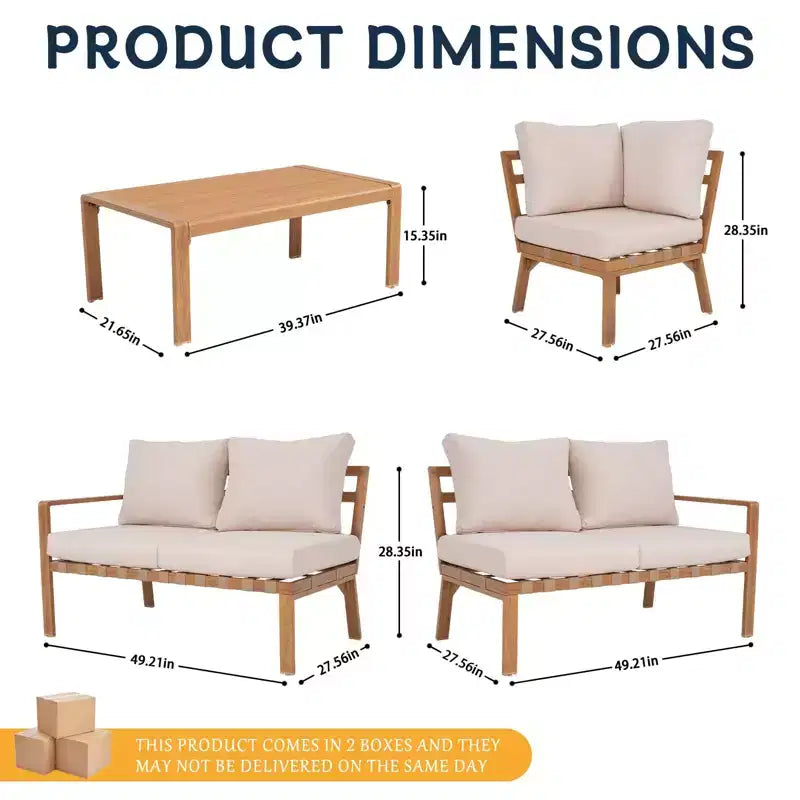 GDFStudio Deepak Modern 4 Piece Aluminum Outdoor Sectional Sofa Set with Cushion and Rectangular Table
