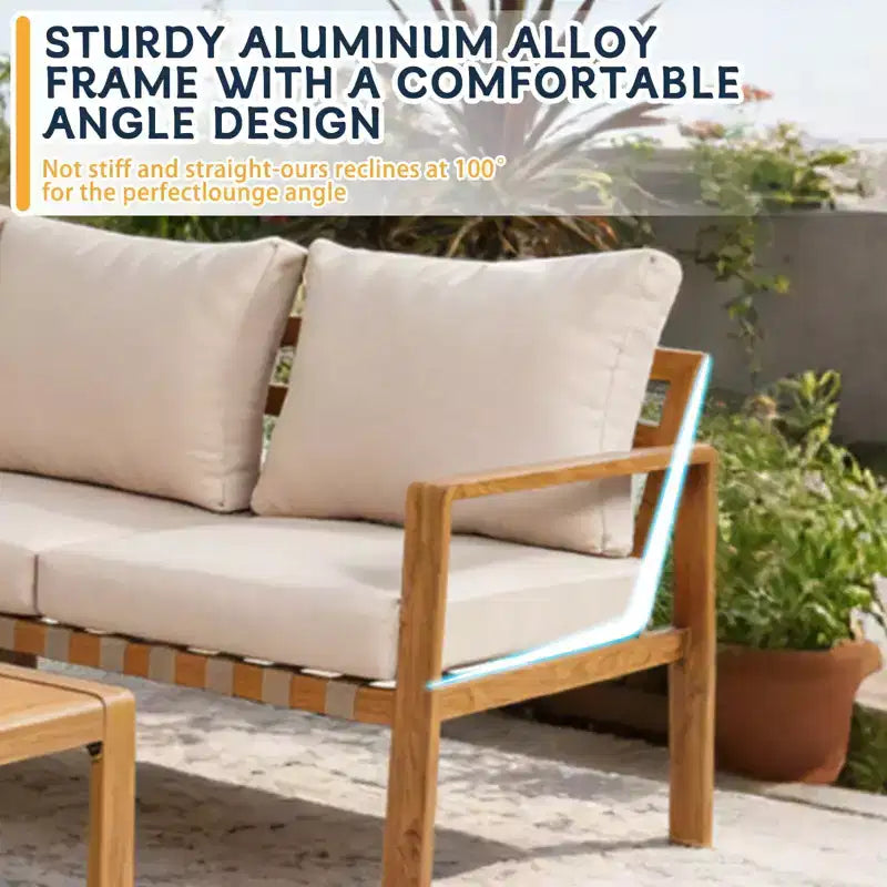 GDFStudio Deepak Modern 4 Piece Aluminum Outdoor Sectional Sofa Set with Cushion and Rectangular Table