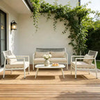 GDFStudio Oscar Modern Outdoor 4-Seat Metal Frame Conversation Set with Thick Cushions and Rope Woven Design