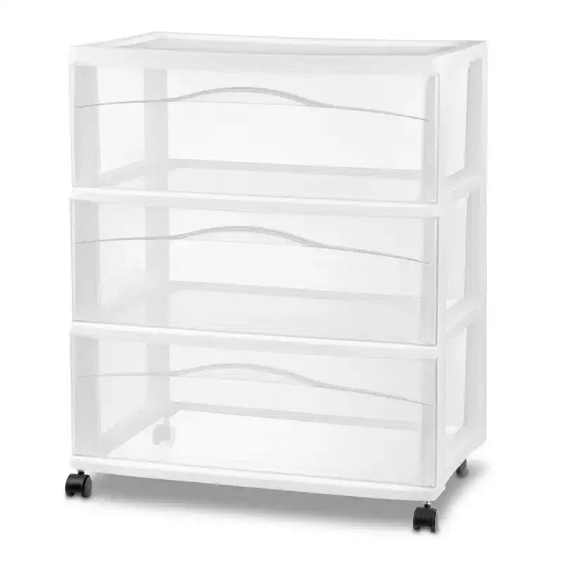 Lot de 4 chariots de rangement larges à 3 tiroirs Sterilite, organisateur en plastique à roulettes, blanc