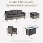 HOMLUX 6-Piece Patio Set w/ 42 Steel Fire Pit, 3-Seater Sofa, Single Chairs & Ottomans