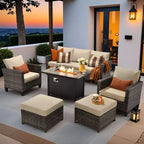 HOMLUX 6-Piece Patio Set w/ 42 Steel Fire Pit, 3-Seater Sofa, Single Chairs & Ottomans