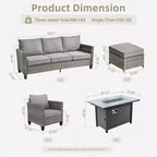HOMLUX 6-Piece Patio Set w/ 42 Steel Fire Pit, 3-Seater Sofa, Single Chairs & Ottomans