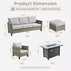 HOMLUX 6-Piece Patio Set w/ 42 Steel Fire Pit, 3-Seater Sofa, Single Chairs & Ottomans
