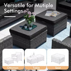 Ensemble de canapé d'extérieur 6 pièces HOMLUX avec poufs et table basse en rotin, design ergonomique gris