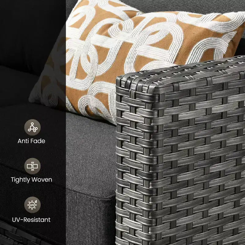 Ensemble de canapé d'extérieur 6 pièces HOMLUX avec poufs et table basse en rotin, design ergonomique gris
