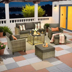 Ensemble de canapé d'extérieur 6 pièces HOMLUX avec poufs et table basse en rotin, design ergonomique gris