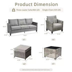 Ensemble de canapé d'extérieur 6 pièces HOMLUX avec poufs et table basse en rotin, design ergonomique gris