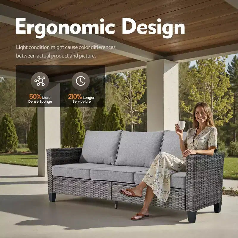 Ensemble de canapé d'extérieur 6 pièces HOMLUX avec poufs et table basse en rotin, design ergonomique gris