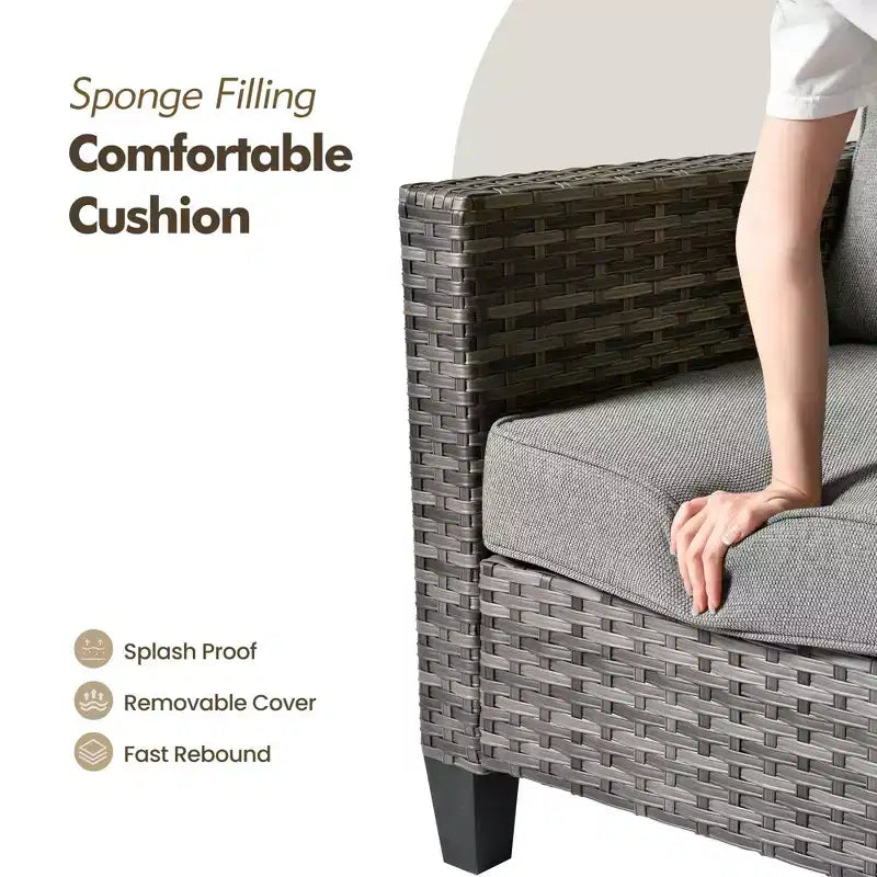 Ensemble de canapé d'extérieur 6 pièces HOMLUX avec poufs et table basse en rotin, design ergonomique gris