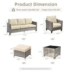 Ensemble de canapé d'extérieur 6 pièces HOMLUX avec poufs et table basse en rotin, design ergonomique gris