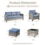 Ensemble de canapé d'extérieur 6 pièces HOMLUX avec poufs et table basse en rotin, design ergonomique gris