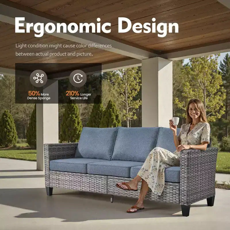 Ensemble de canapé d'extérieur 6 pièces HOMLUX avec poufs et table basse en rotin, design ergonomique gris