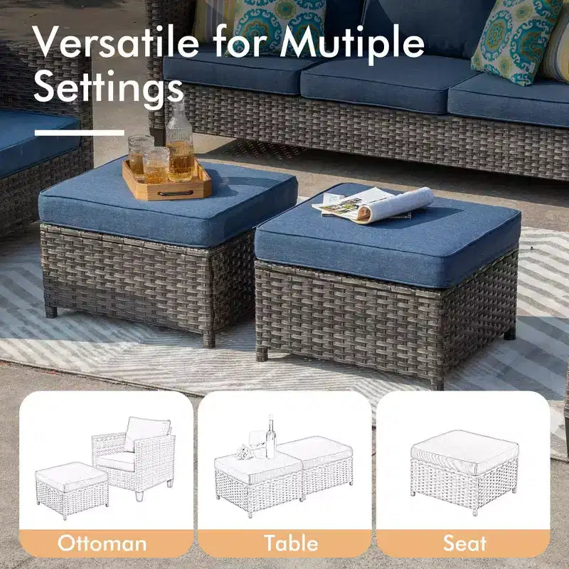 Ensemble de canapé d'extérieur 6 pièces HOMLUX avec poufs et table basse en rotin, design ergonomique gris