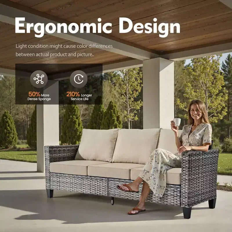 Ensemble de canapé d'extérieur 6 pièces HOMLUX avec poufs et table basse en rotin, design ergonomique gris