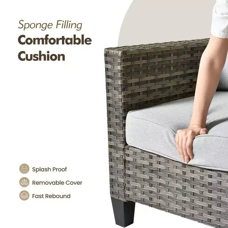 Ensemble de canapé d'extérieur 6 pièces HOMLUX avec poufs et table basse en rotin, design ergonomique gris