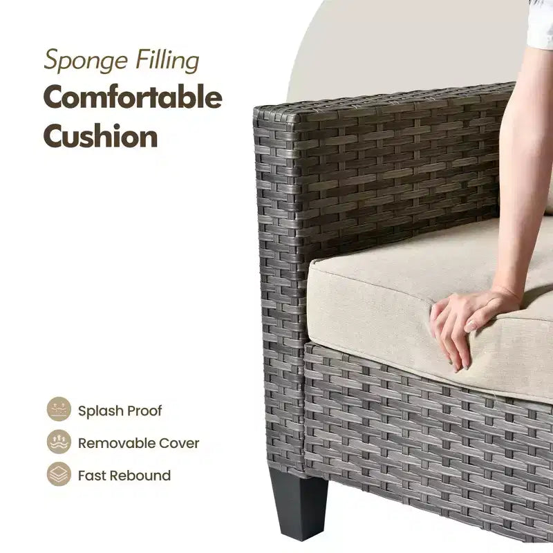 Ensemble de canapé d'extérieur 6 pièces HOMLUX avec poufs et table basse en rotin, design ergonomique gris