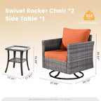 Ensemble de patio 3 pièces HOMLUX : Fauteuils pivotants à bascule et table d'appoint en osier toutes saisons