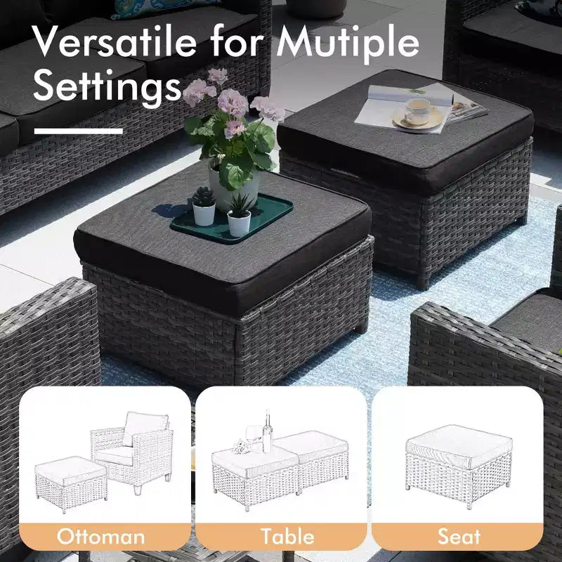 HOMLUX Outdoor 6-Piece Sofa Set w/ 54 Fire Pit Table, Gray Rattan & Easy-Clean Fabric