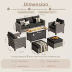 HOMLUX Outdoor 6-Piece Sofa Set w/ 54 Fire Pit Table, Gray Rattan & Easy-Clean Fabric
