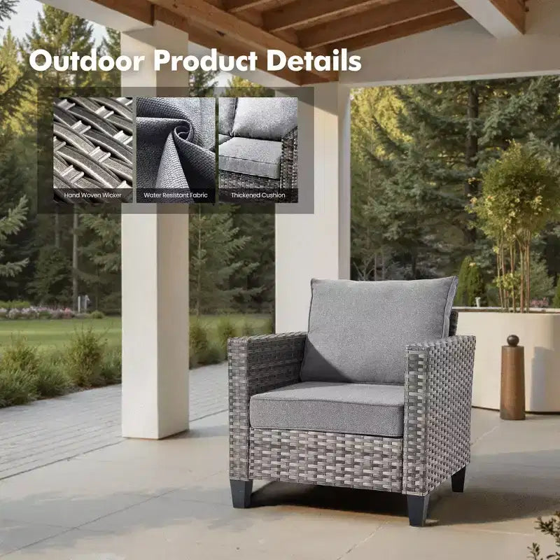 HOMLUX Outdoor 6-Piece Sofa Set w/ 54 Fire Pit Table, Gray Rattan & Easy-Clean Fabric
