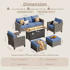 HOMLUX Outdoor 6-Piece Sofa Set w/ 54 Fire Pit Table, Gray Rattan & Easy-Clean Fabric