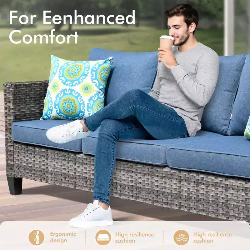 HOMLUX Outdoor 6-Piece Sofa Set w/ 54 Fire Pit Table, Gray Rattan & Easy-Clean Fabric