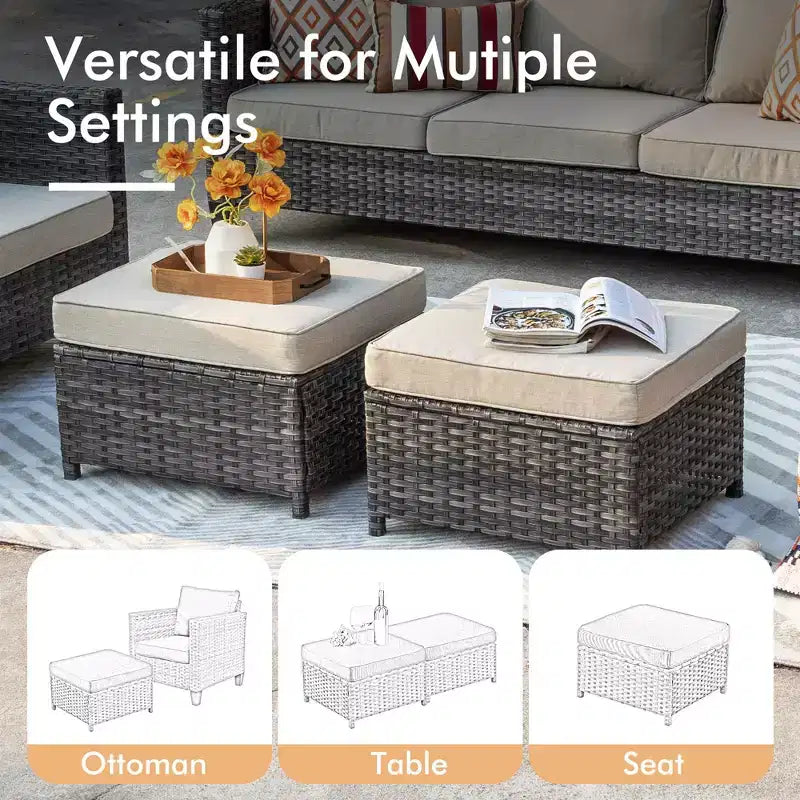 HOMLUX Outdoor 6-Piece Sofa Set w/ 54 Fire Pit Table, Gray Rattan & Easy-Clean Fabric