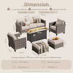 HOMLUX Outdoor 6-Piece Sofa Set w/ 54 Fire Pit Table, Gray Rattan & Easy-Clean Fabric