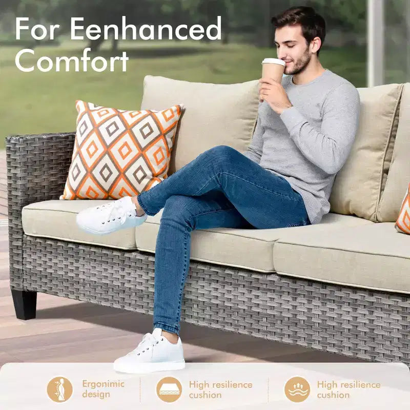 HOMLUX Outdoor 6-Piece Sofa Set w/ 54 Fire Pit Table, Gray Rattan & Easy-Clean Fabric